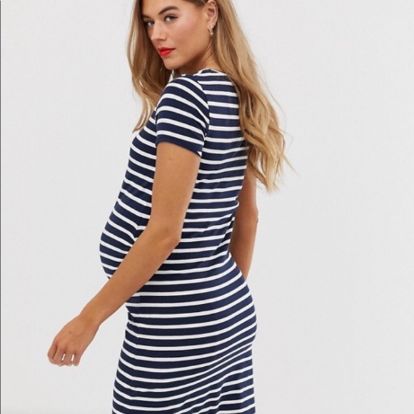 maternity striped short sleeve jersey mini dress - Picture 2 of 4